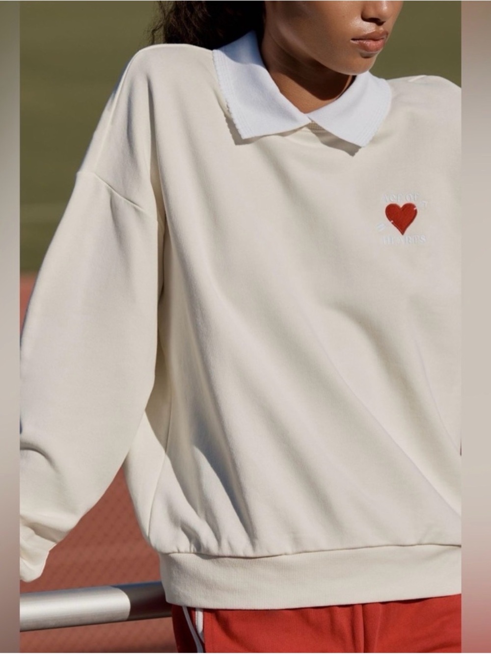 The Upside Pascal Collared Crewneck with Embroidered Heart